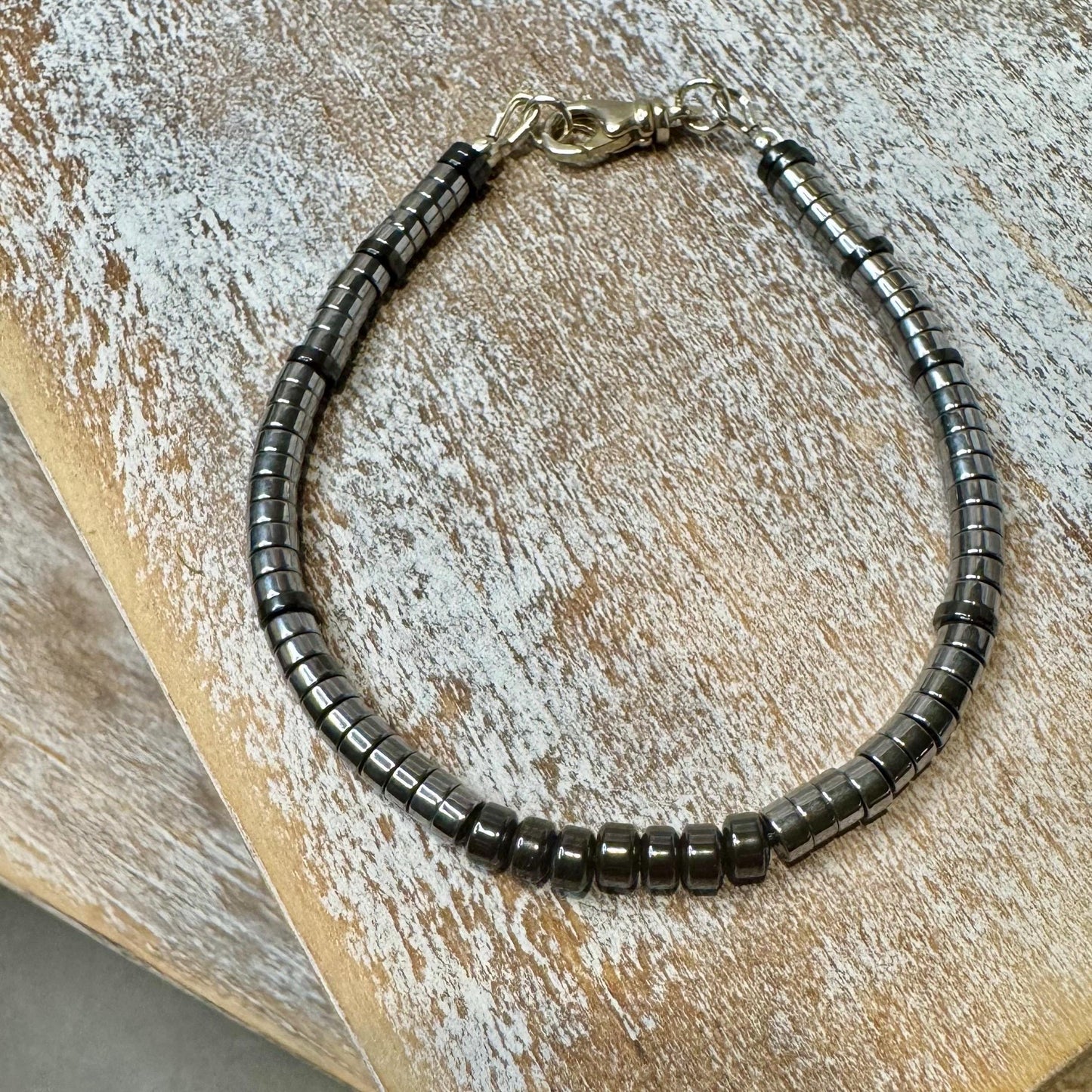 Hematite Sterling Silver Gemstone Bracelet, Hematite Beaded Bracelet, Silver Bracelet, Gemstone Jewelry, Gift Idea