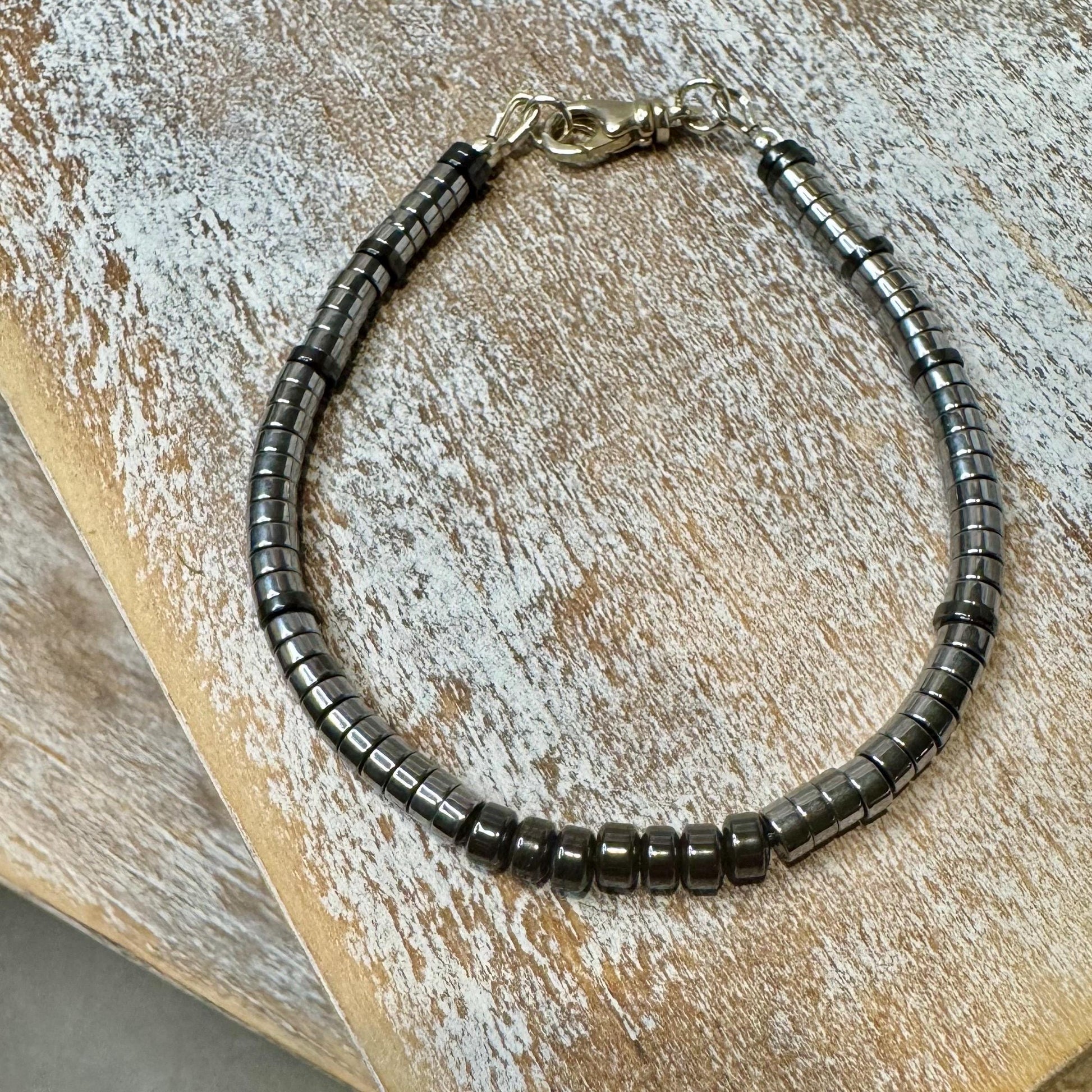 Hematite Sterling Silver Gemstone Bracelet, Hematite Beaded Bracelet, Silver Bracelet, Gemstone Jewelry, Gift Idea