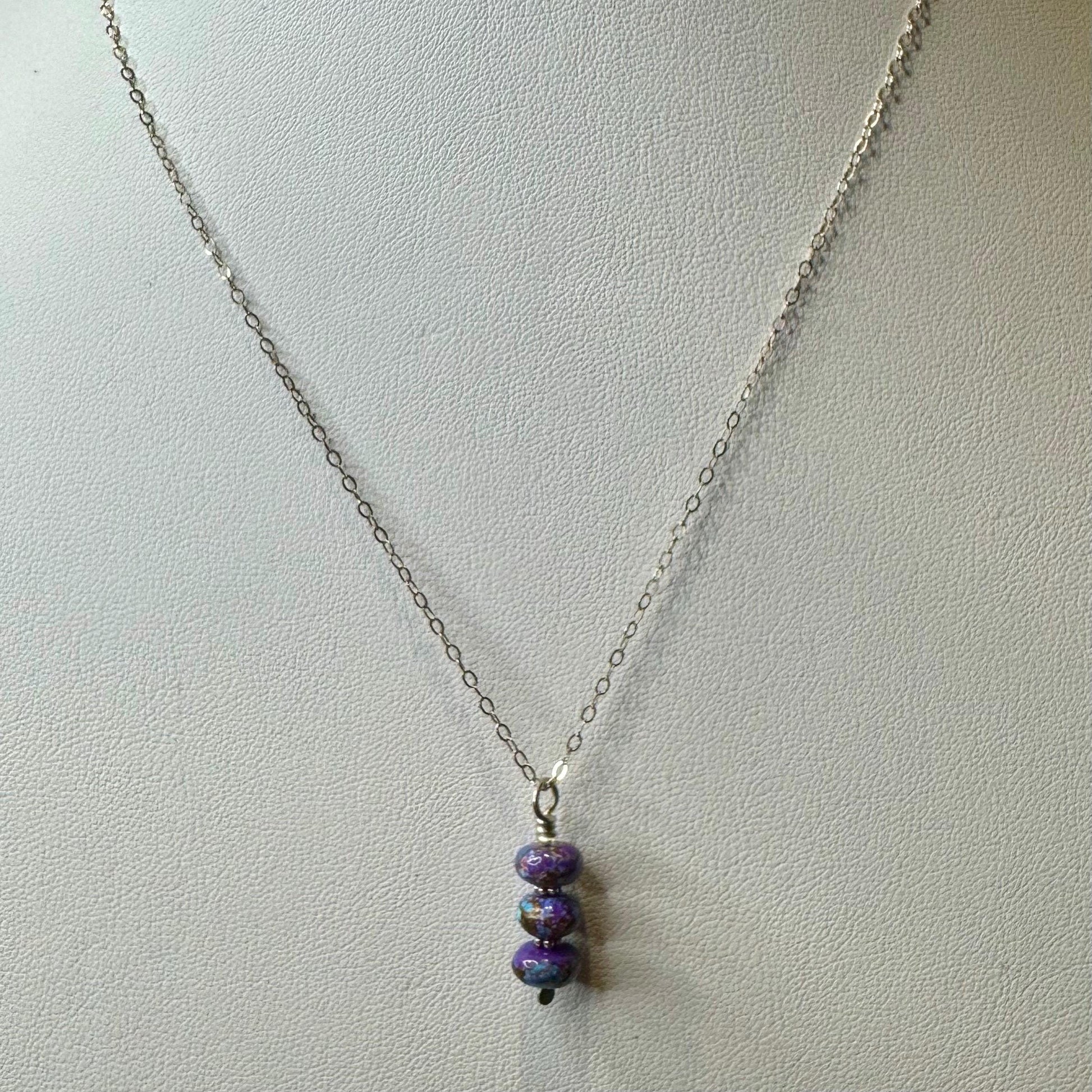 Mohave Purple Turquoise Pendant Necklace, Sterling Silver Necklace, Gemstone Pendant, Beaded Necklace, Gift for Her, Unique Gift