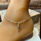 Charm Anklet Sterling Silver, Paperclip Chain Ankle Bracelet, Gemstone Ankle Jewelry, Women's Silver Anklet