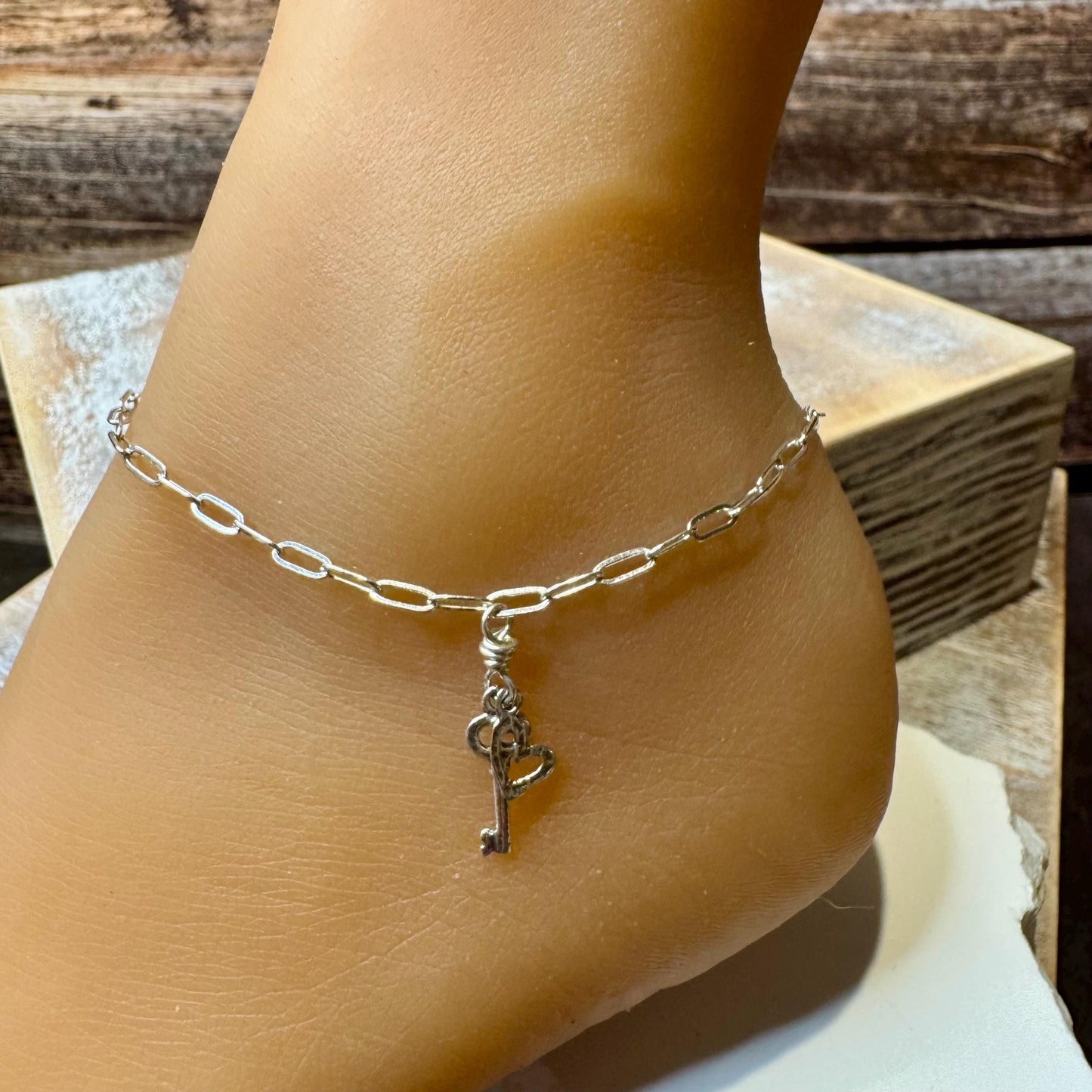 Charm Anklet Sterling Silver, Paperclip Chain Ankle Bracelet, Gemstone Ankle Jewelry, Women's Silver Anklet