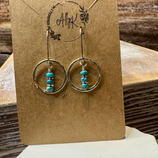 Turquoise Earrings with Sterling Silver Circle, Daisy Spacers, Gemstone Earrings, Turquoise Jewelry, Turquoise Gift