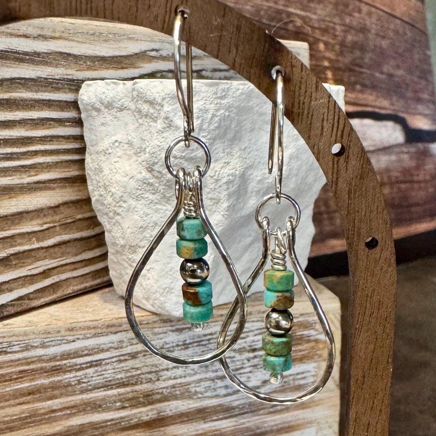 Turquoise and Navajo Pearl Earrings, Teardrop Dangle Style, Sterling Silver, Turquoise Earrings, Gift for Her