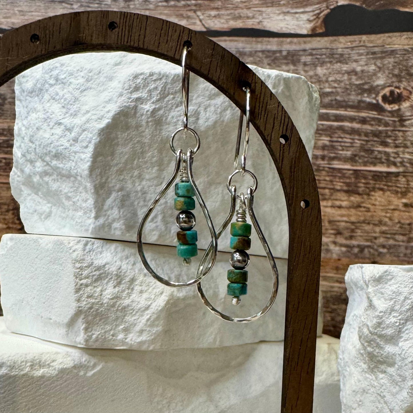 Turquoise Navajo Pearl Teardrop Earrings, Sterling Silver Dangle Teardrop Style