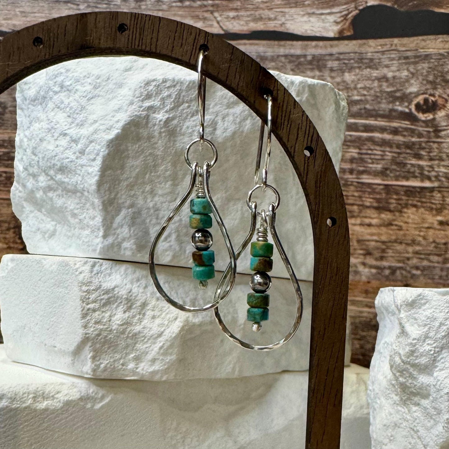 Turquoise and Navajo Pearl Earrings, Teardrop Dangle Style, Sterling Silver, Turquoise Earrings, Gift for Her