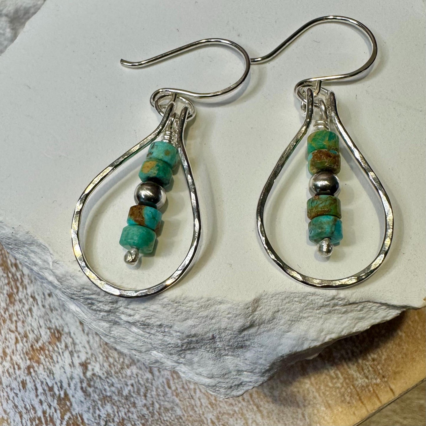 Turquoise and Navajo Pearl Earrings, Teardrop Dangle Style, Sterling Silver, Turquoise Earrings, Gift for Her