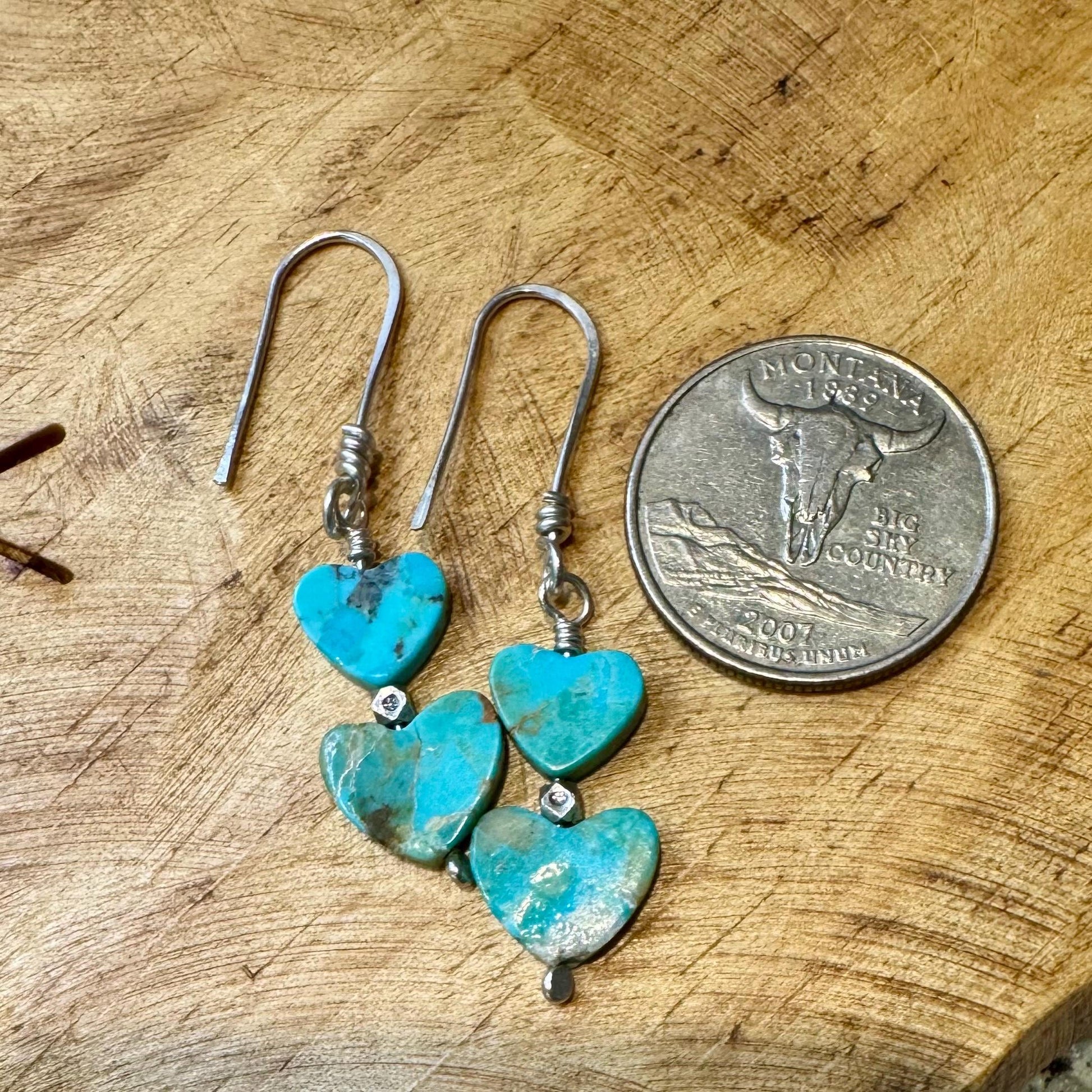 Kingman turquoise double heart shaped gemstone earrings / natural gemstone earring / turquoise earrings