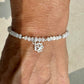 Mother of Pearl bracelet with lotus flower charm/ sterling silver beaded gemstone bracelet