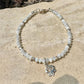 Mother of Pearl bracelet with lotus flower charm/ sterling silver beaded gemstone bracelet