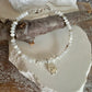Mother of Pearl bracelet with lotus flower charm/ sterling silver beaded gemstone bracelet