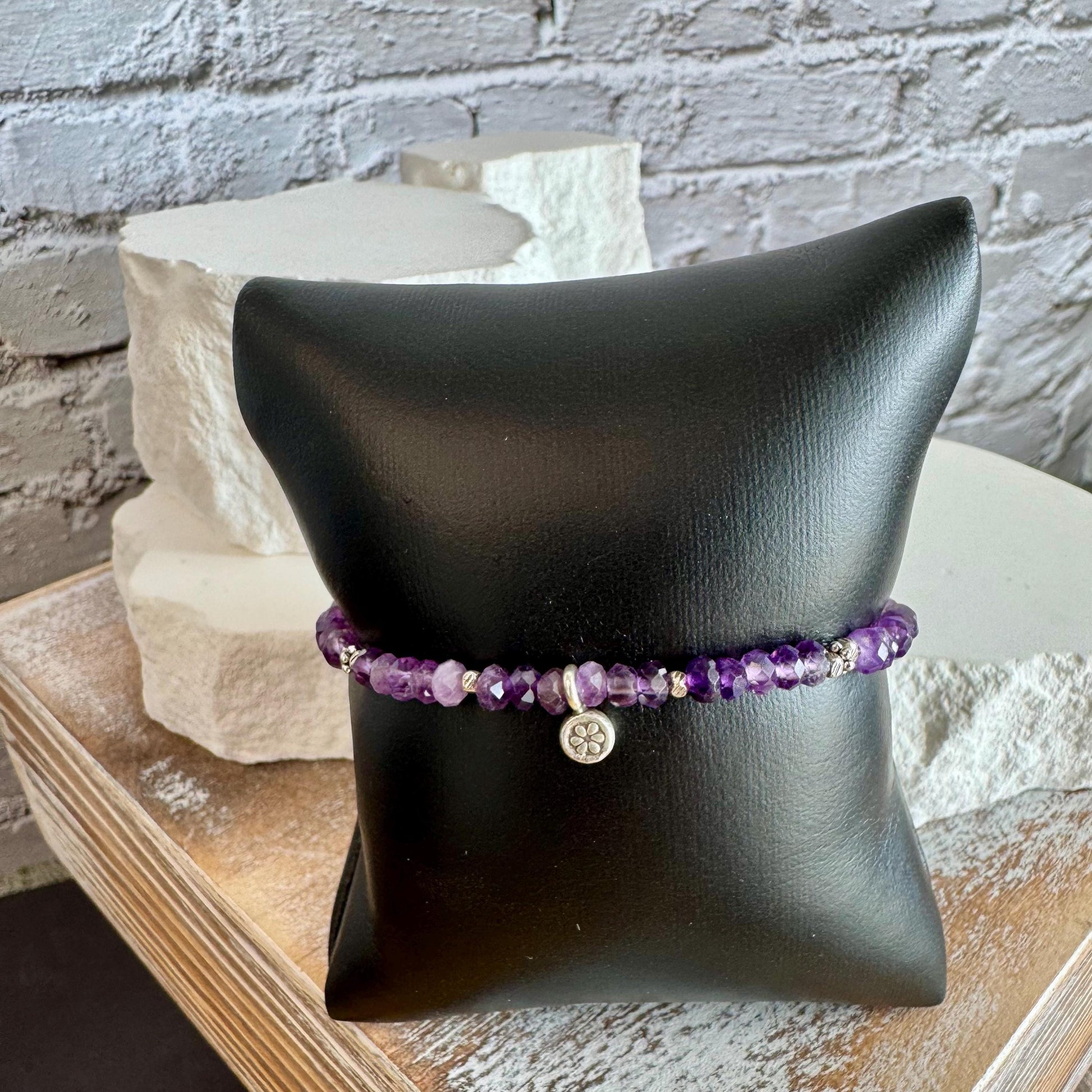Purple Amethyst Sterling Silver Beaded Bracelet, Gemstone Bracelet, Silver Jewelry, Amethyst Jewelry, Gift for Her