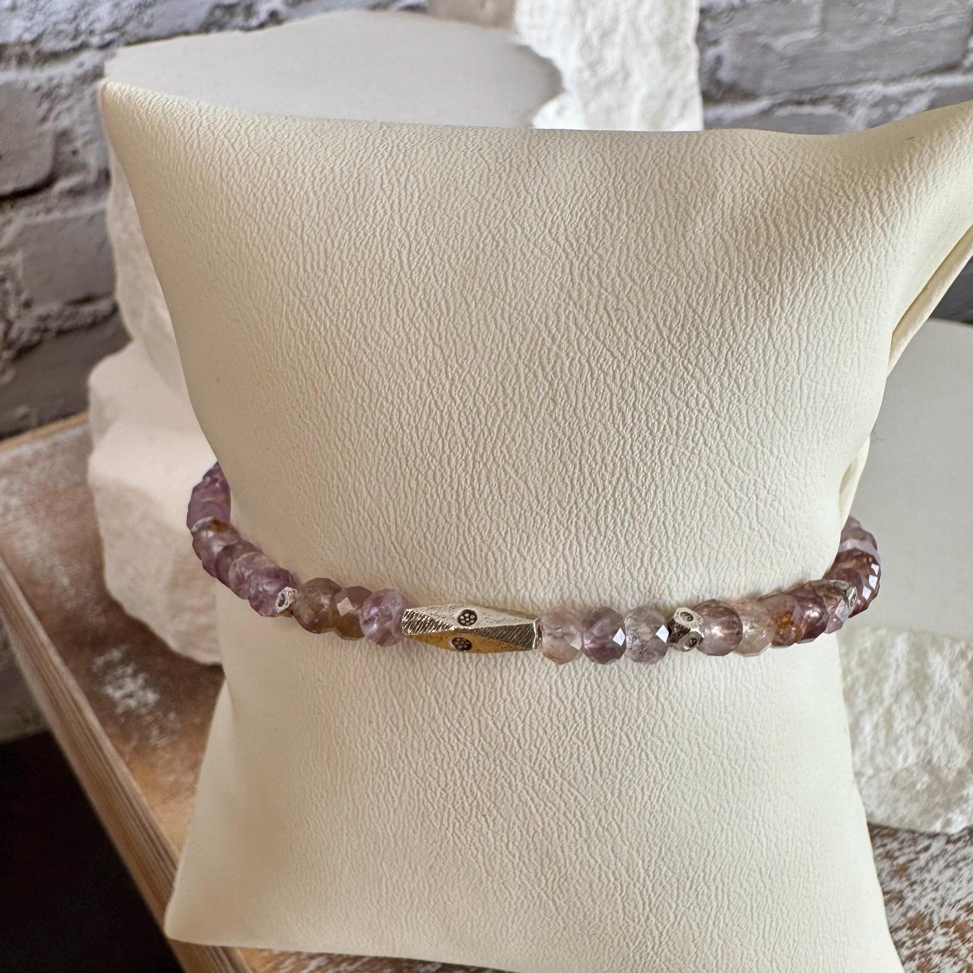 Auralite 23 Cacoxenite Gemstone bracelet / Rare Natural Auralite sterling silver beaded gemstone bracelet