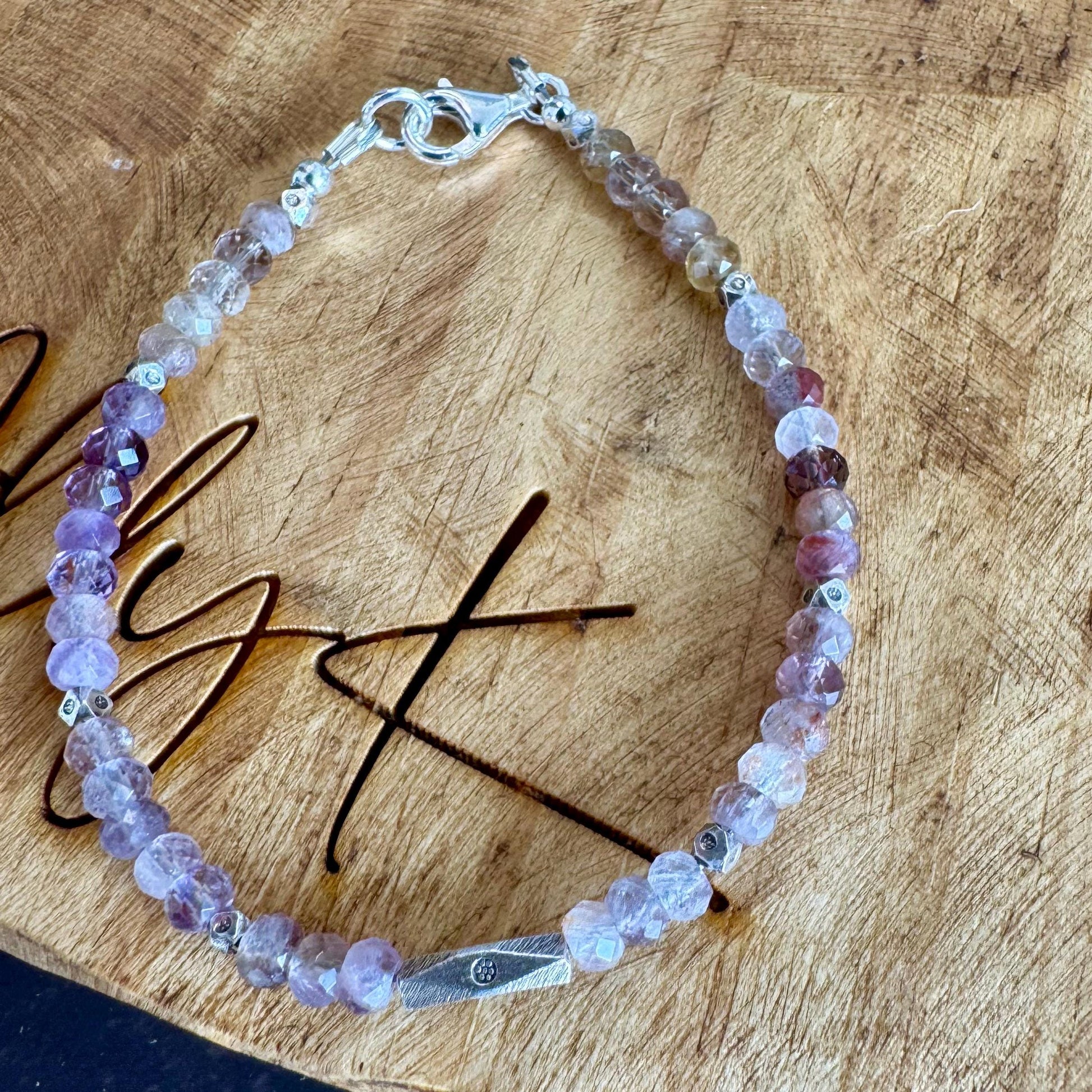 Auralite 23 Cacoxenite Gemstone bracelet / Rare Natural Auralite sterling silver beaded gemstone bracelet