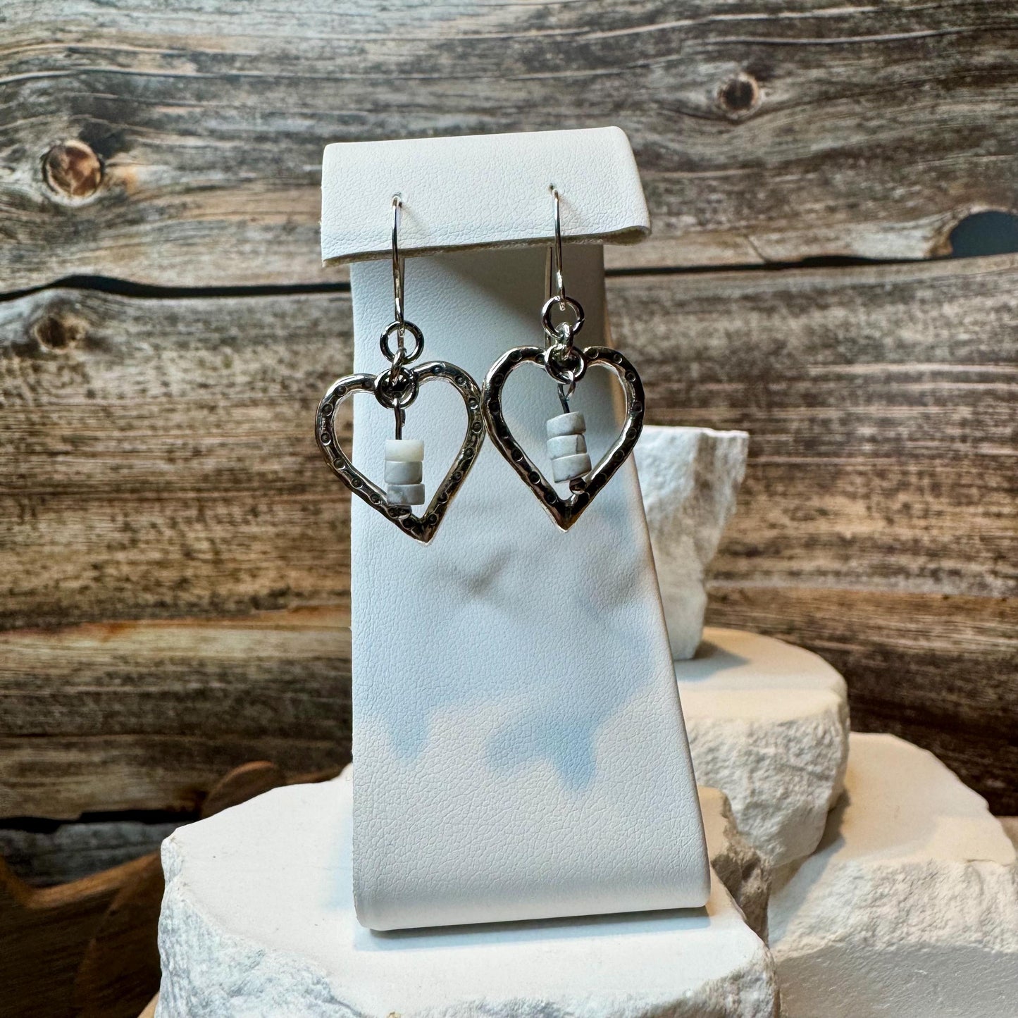 Silver Heart Dangle Earrings, White Howlite Stone, Gemstone Earrings, Sterling Silver Jewelry, Perfect Gift for Her