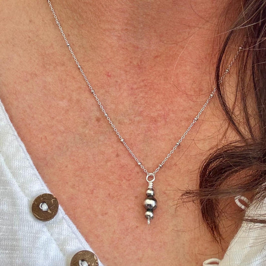 Navajo Pearls Pendant Charm, Sterling Silver Satellite Chain, Navajo Necklace, Authentic Native American Jewelry, Gift For Her