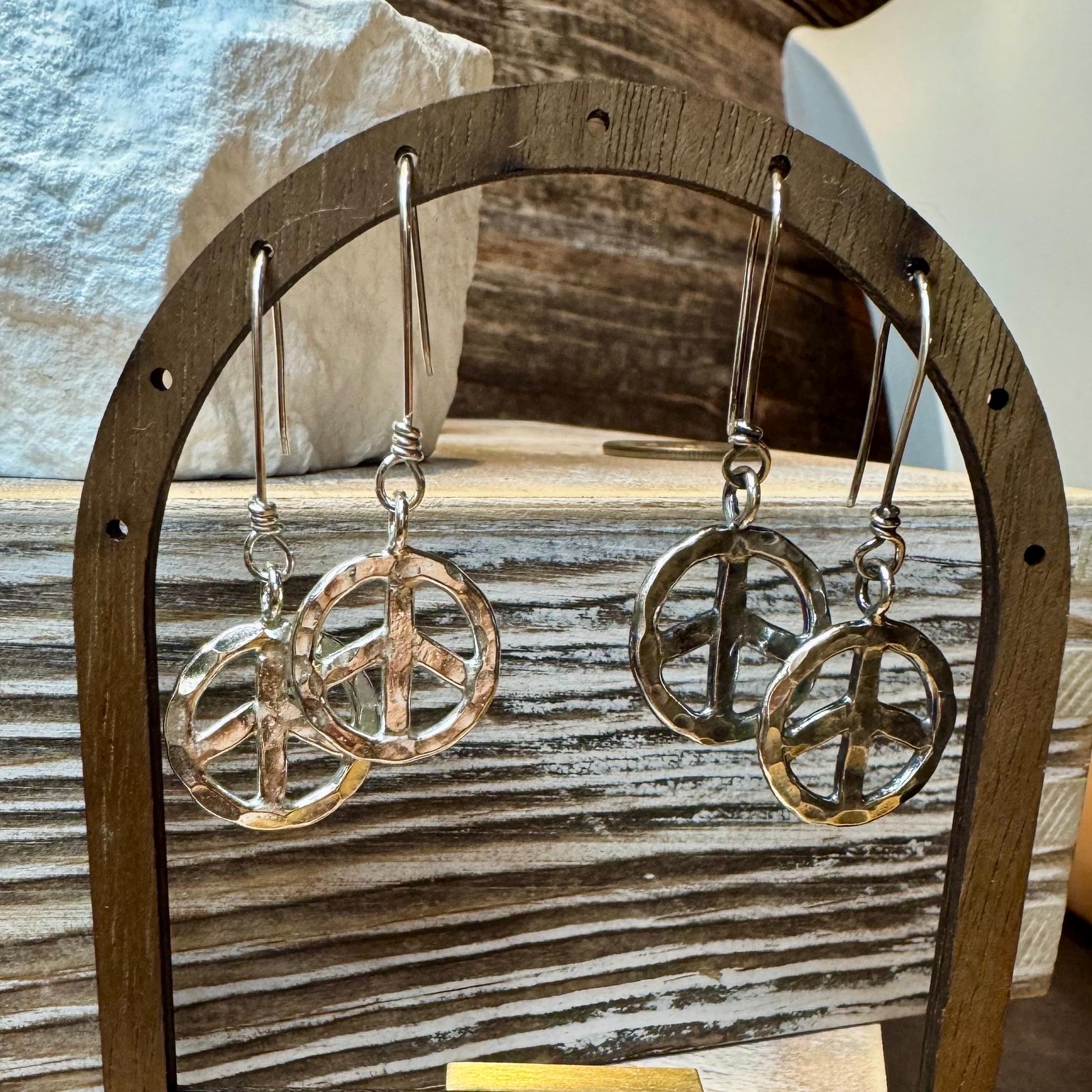 Peace Symbol Sterling Silver Dangle Earrings, Drop Earrings, Bohemian Style Jewelry, Silver Peace Earrings, Gift