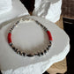 Navajo Pearl bracelet with Red Bamboo Coral/ sterling silver gemstone beaded bracelet