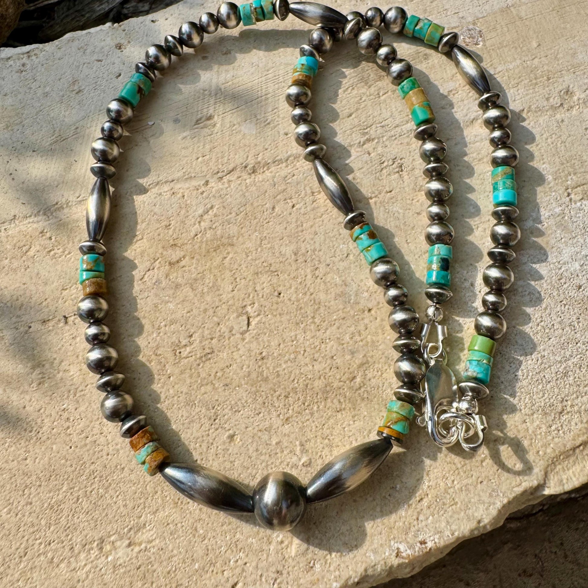 Navajo Pearl and Kingman Turquoise Necklace, Blue Green Turquoise, Authentic Native Sterling Necklace, Choker Necklace, Southwest Necklace