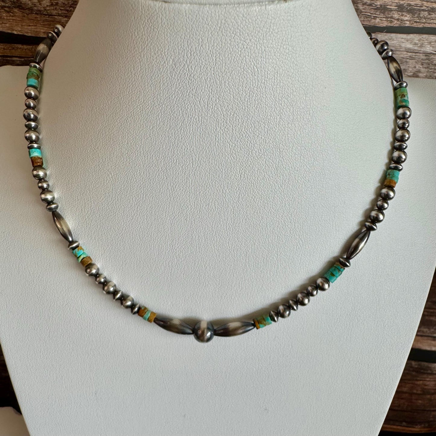 Navajo Pearl and Kingman Turquoise Necklace, Blue Green Turquoise, Authentic Native Sterling Necklace, Choker Necklace, Southwest Necklace