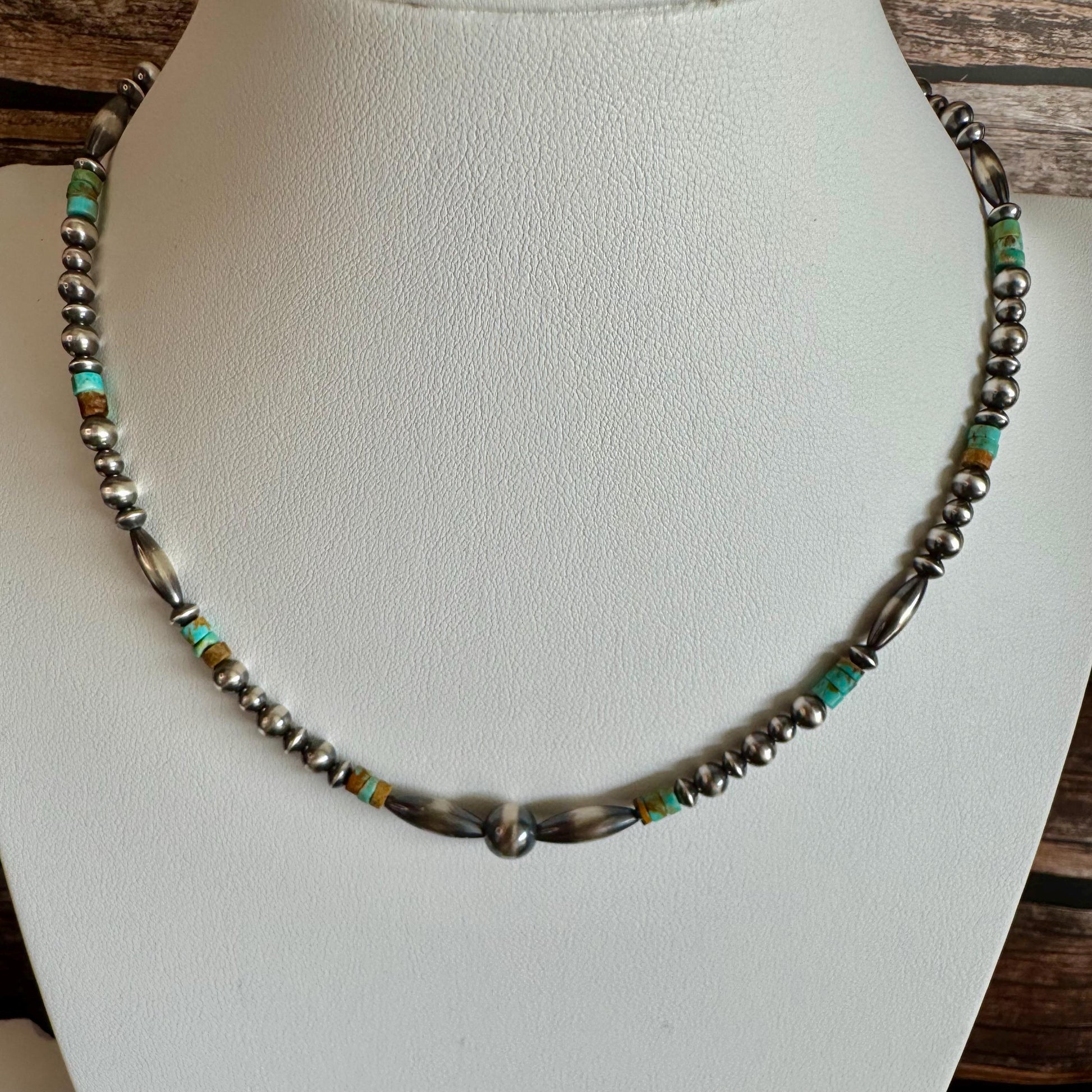 Navajo Pearl and Kingman Turquoise Necklace, Blue Green Turquoise, Authentic Native Sterling Necklace, Choker Necklace, Southwest Necklace