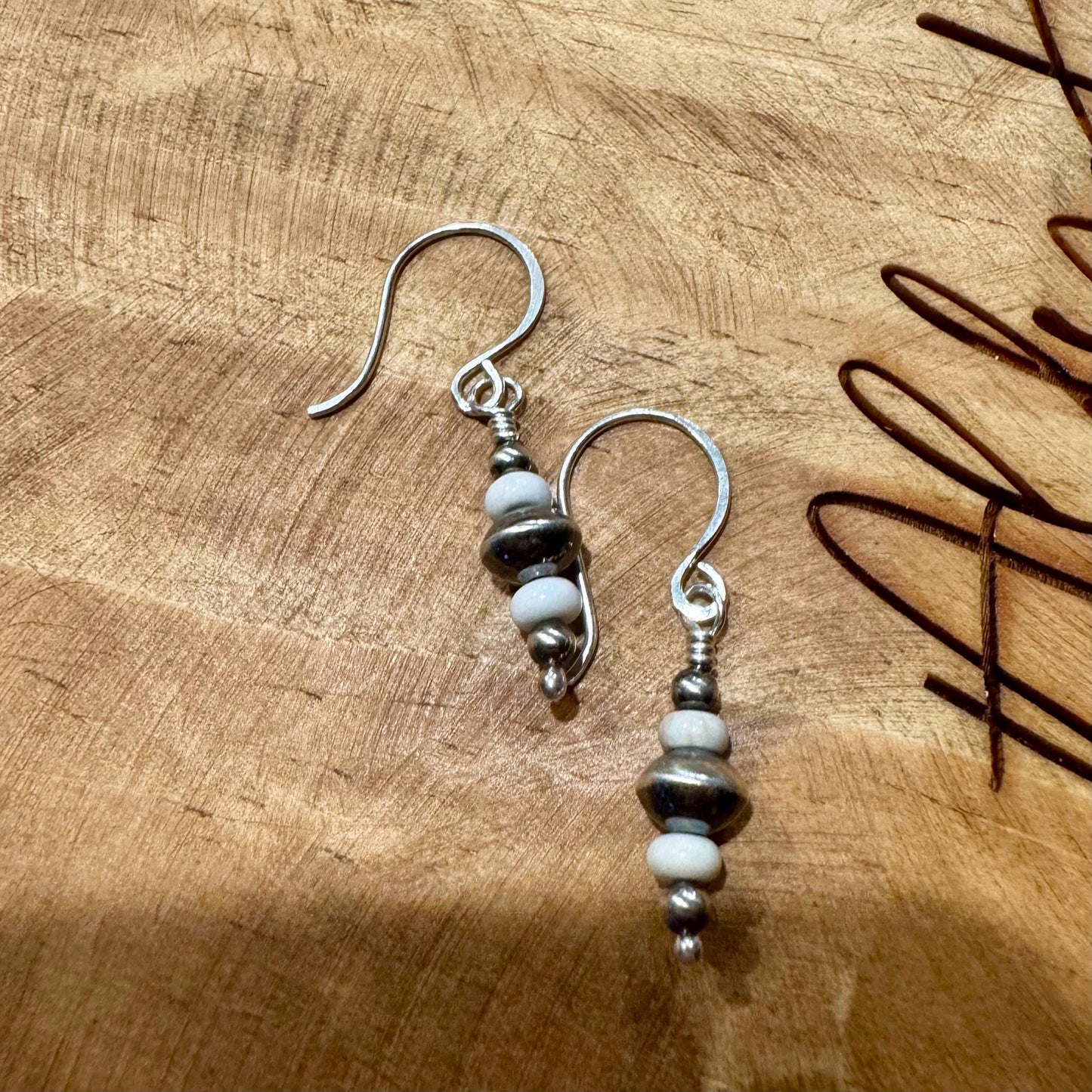 Navajo pearl dangle / drop earrings with white turquoise gemstone / turquoise earrrings