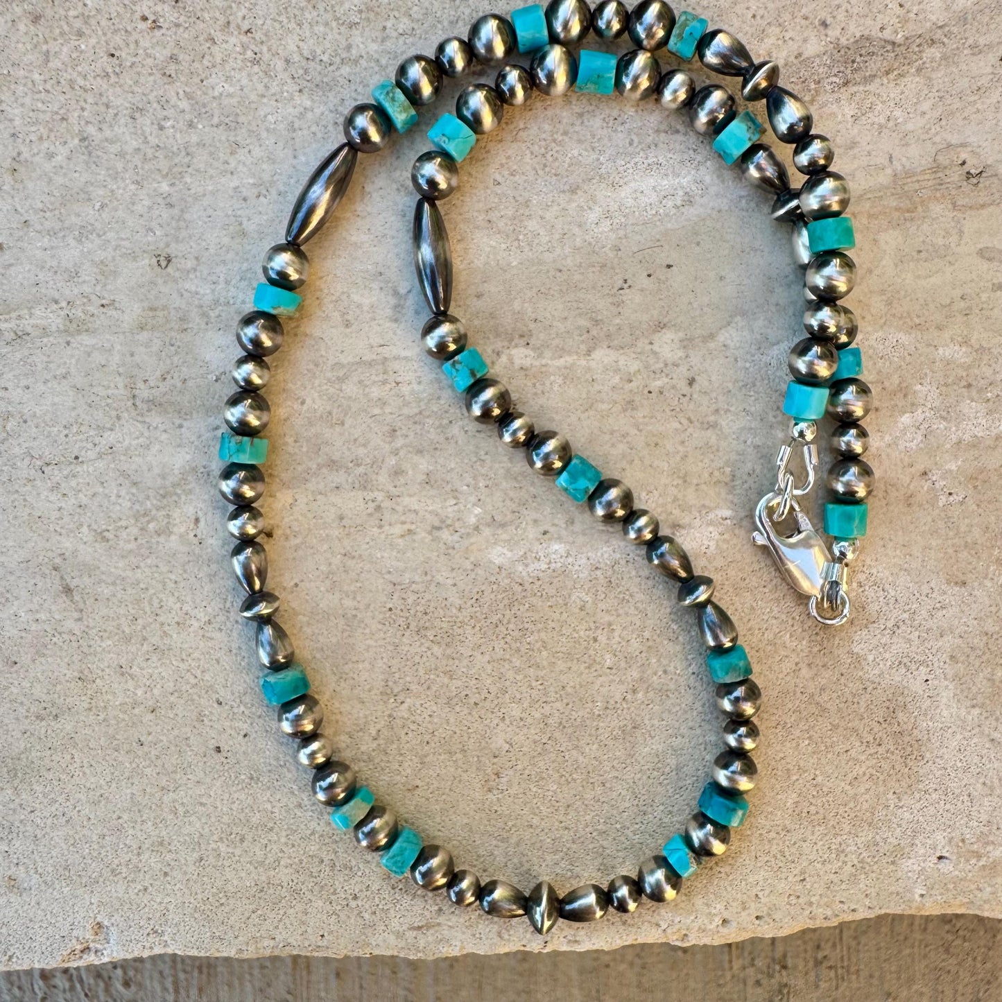 Navajo Pearl Kingman Turquoise Necklace, Authentic Native Made Sterling Necklace, Choker Necklace, Turquoise Jewelry, Southwestern Style