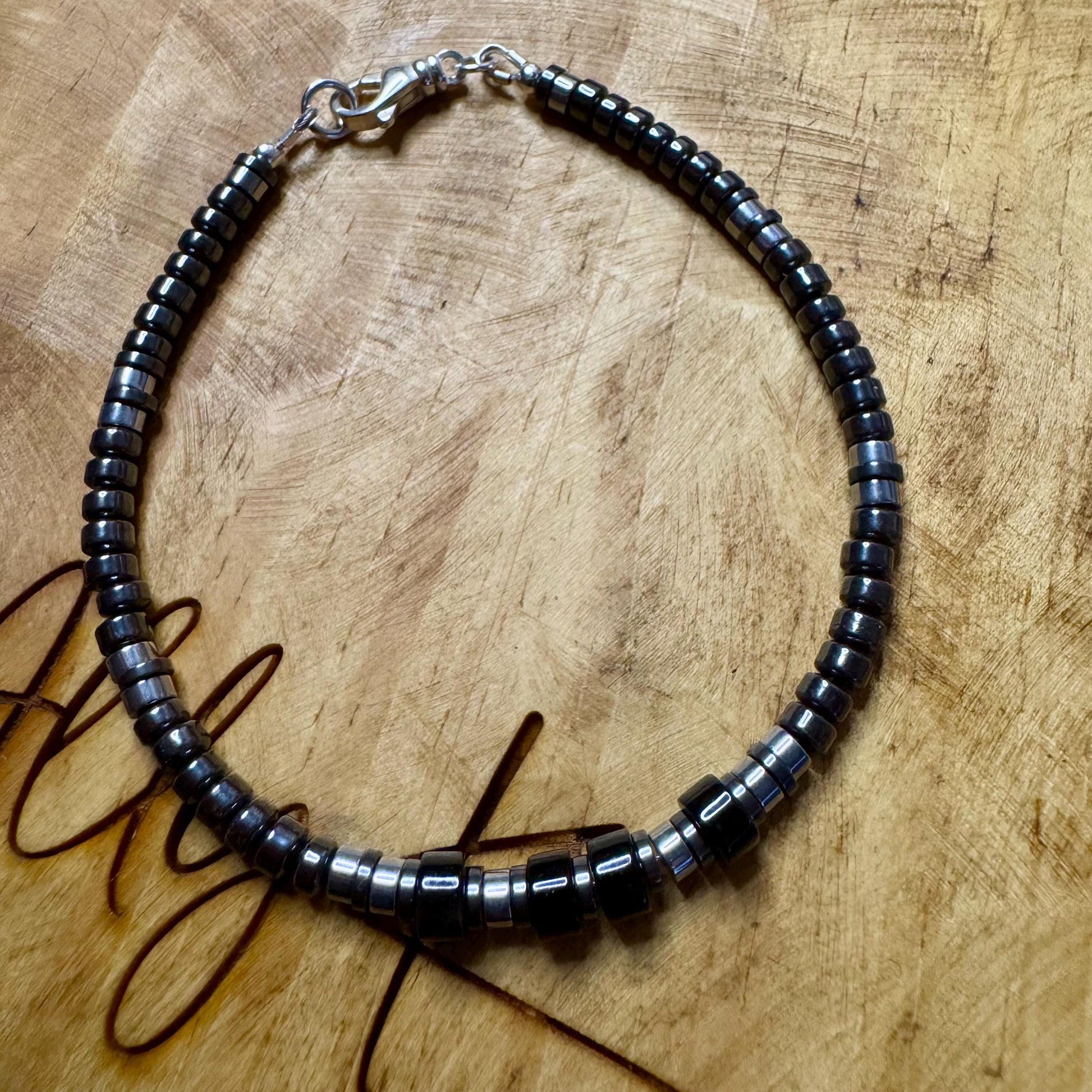 Black Onyx Bracelet with Hematite, Sterling Silver Beaded Bracelet, Gemstone Bracelet, Unisex Jewelry, Men's Bracelet, Gift Idea