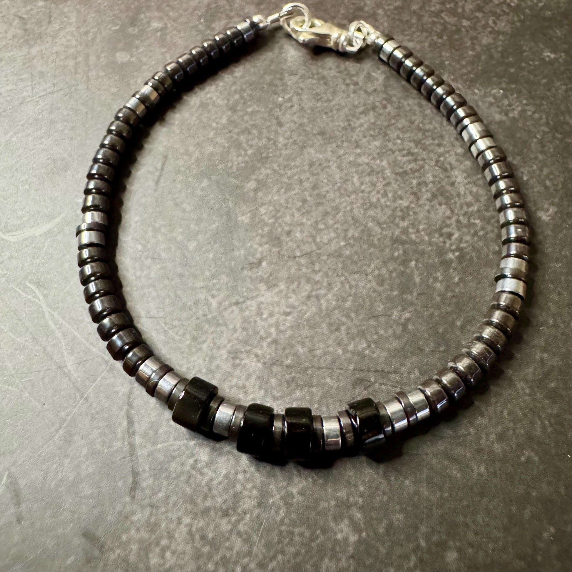 Black Onyx Bracelet with Hematite, Sterling Silver Beaded Bracelet, Gemstone Bracelet, Unisex Jewelry, Men's Bracelet, Gift Idea