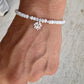 Mother of Pearl bracelet with lotus flower charm/ sterling silver beaded gemstone bracelet