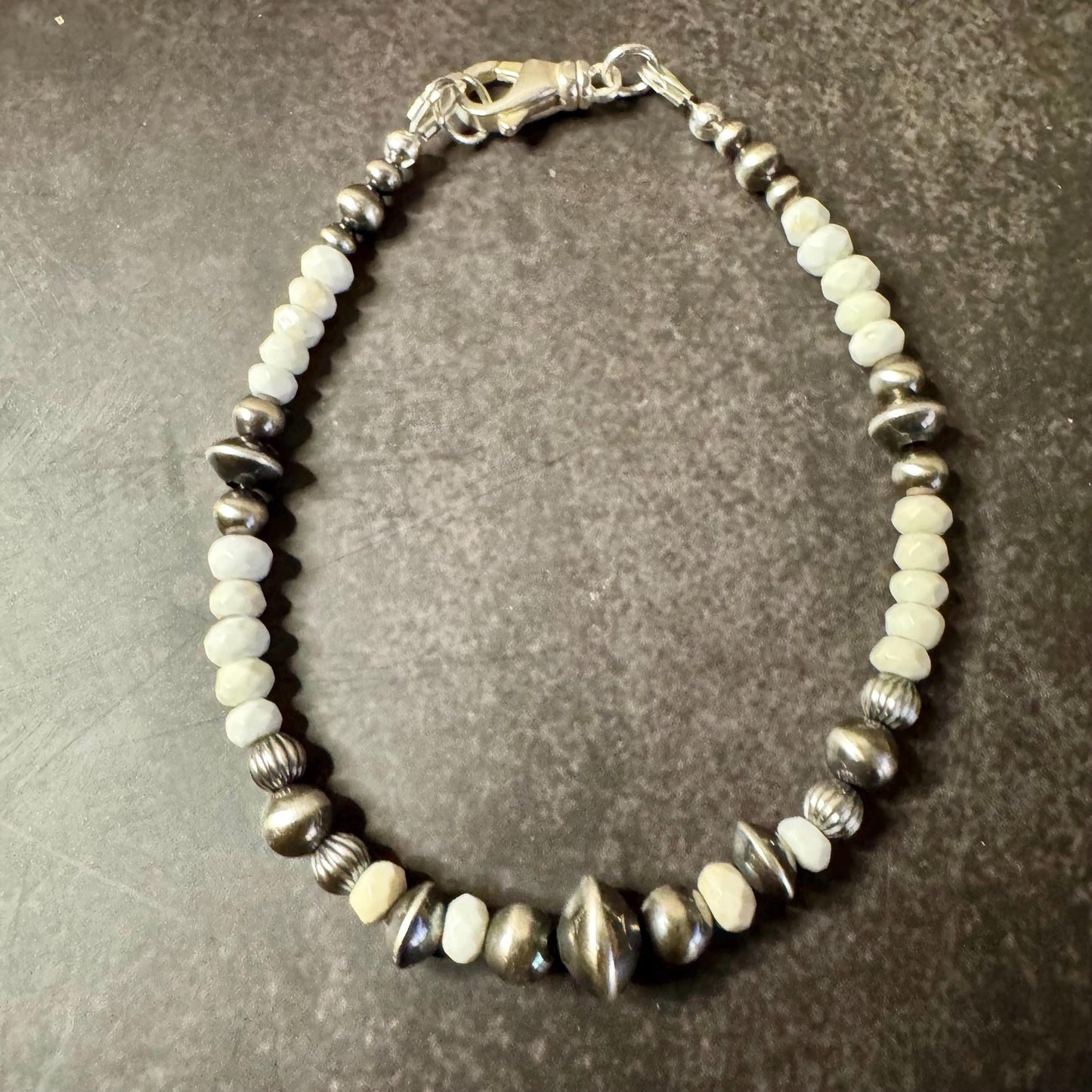Navajo pearl, white turquoise gemstone bracelet / sterling silver beaded gemstone bracelet
