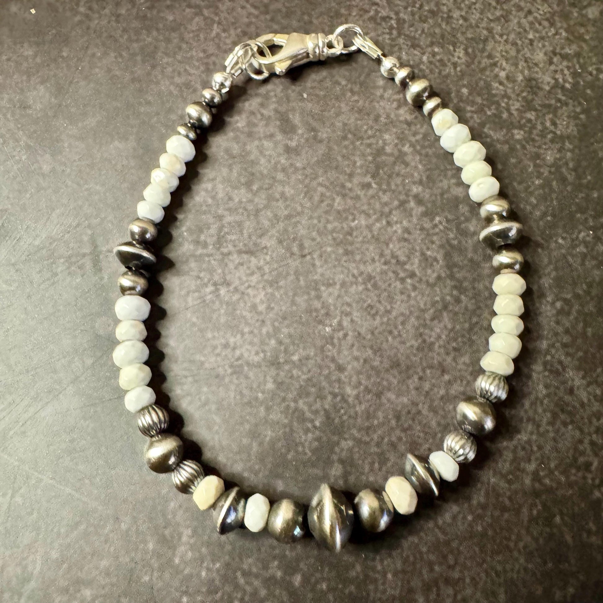 Navajo pearl, white turquoise gemstone bracelet / sterling silver beaded gemstone bracelet