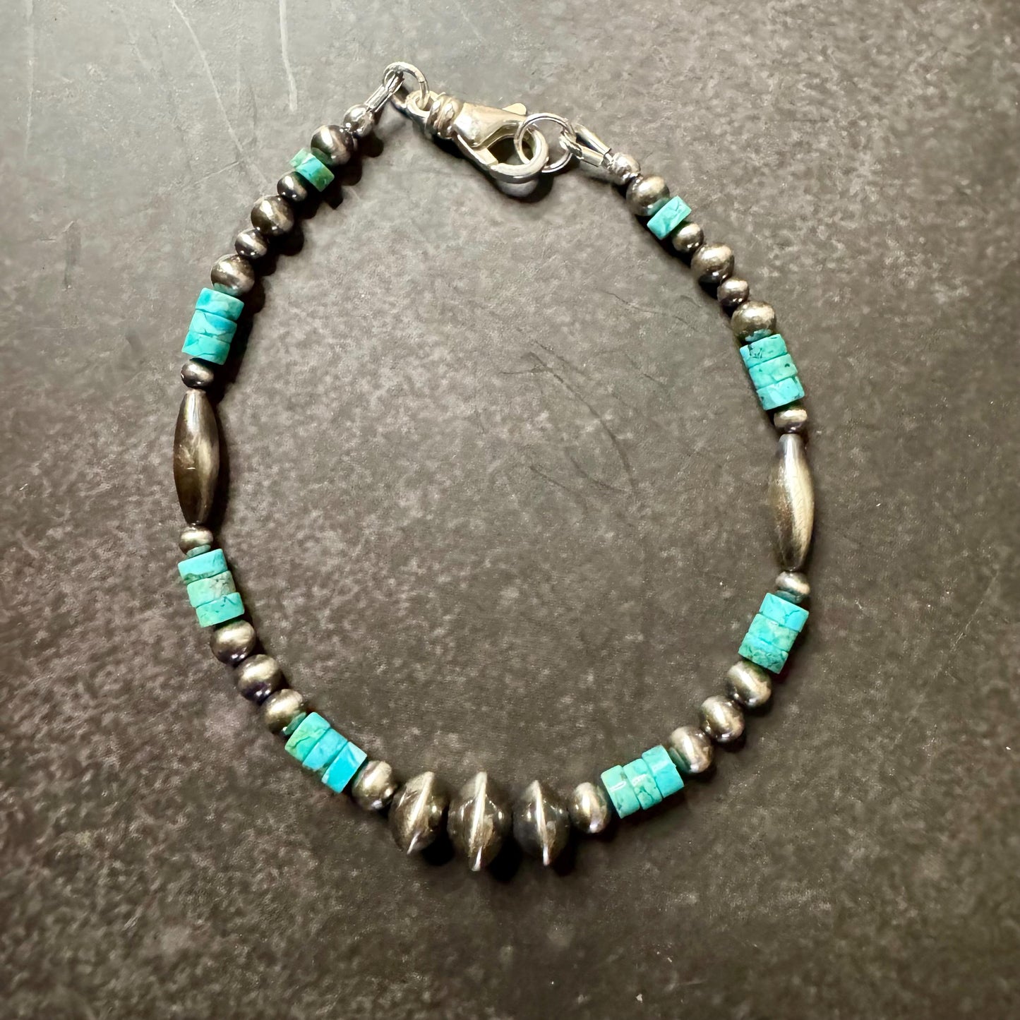 Navajo pearl and turquoise gemstone bracelet / sterling silver beaded gemstone bracelet