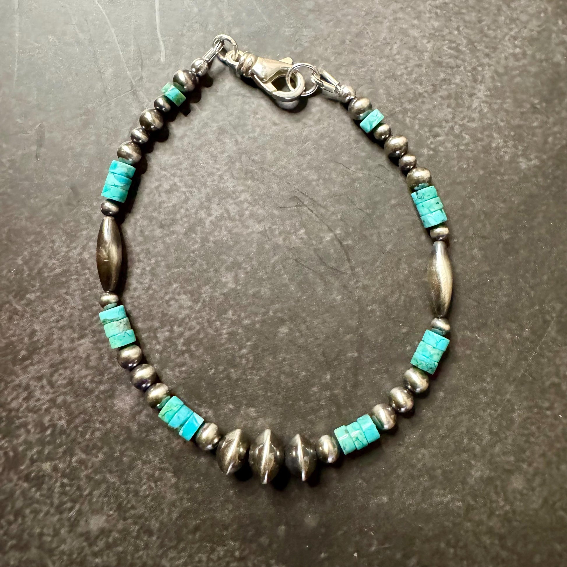 Navajo pearl and turquoise gemstone bracelet / sterling silver beaded gemstone bracelet