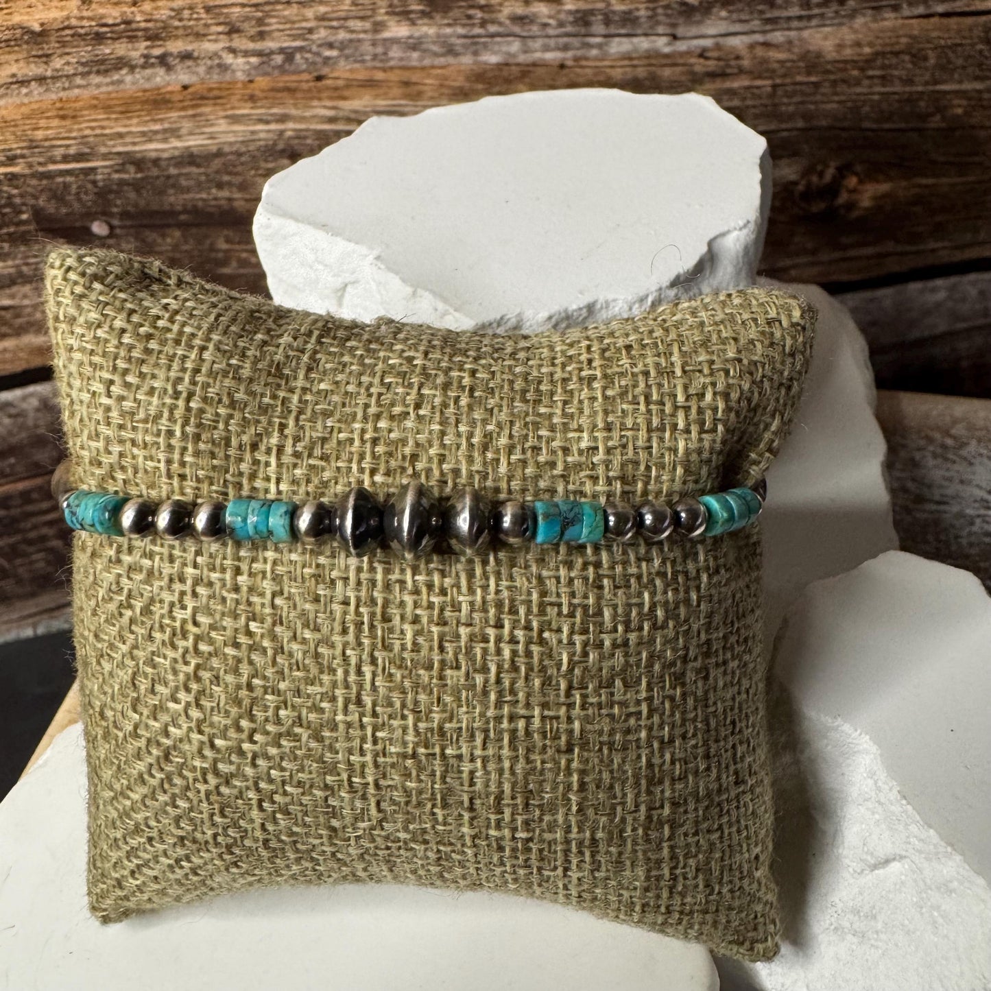 Navajo pearl and turquoise gemstone bracelet / sterling silver beaded gemstone bracelet