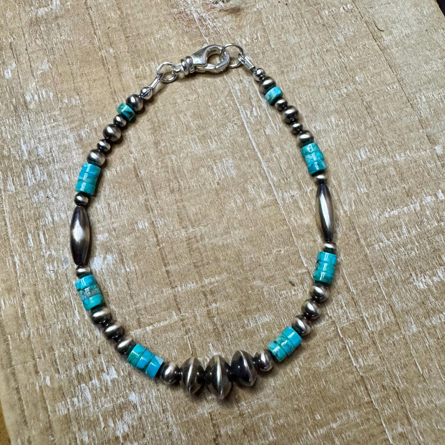 Navajo pearl and turquoise gemstone bracelet / sterling silver beaded gemstone bracelet