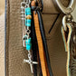 Leather Purse Tassel with Turquoise and Cross, Beaded Handbag Tassel, Gemstone Accessory, Unique Purse Charm, Leather Handbag Charm