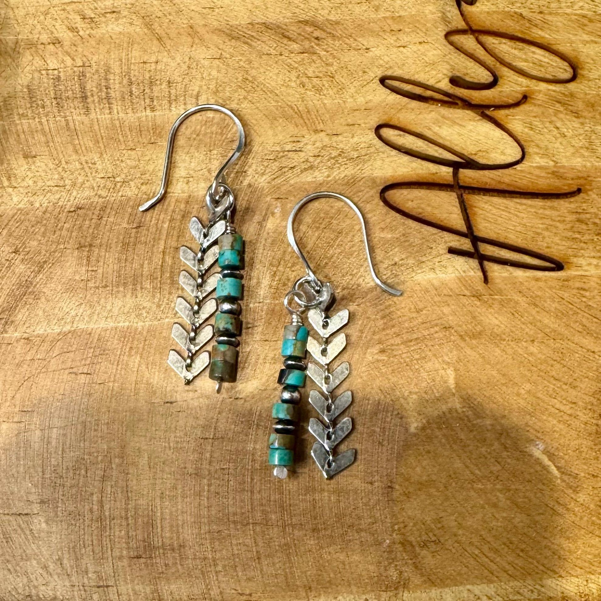 Navajo pearls with turquoise dangle drop earrings and chevron chain