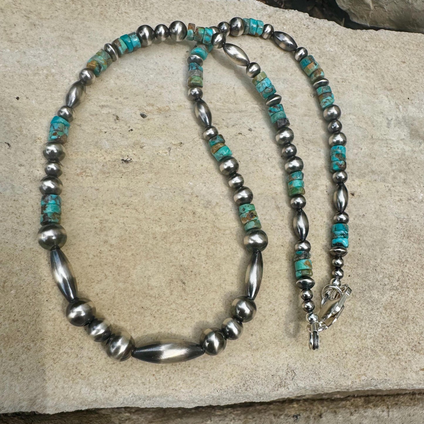 Turquoise and Navajo Pearl Necklace, Western Necklace, Sterling Silver Authentic Native Jewelry, Southwestern Necklace, Turquoise Jewelry