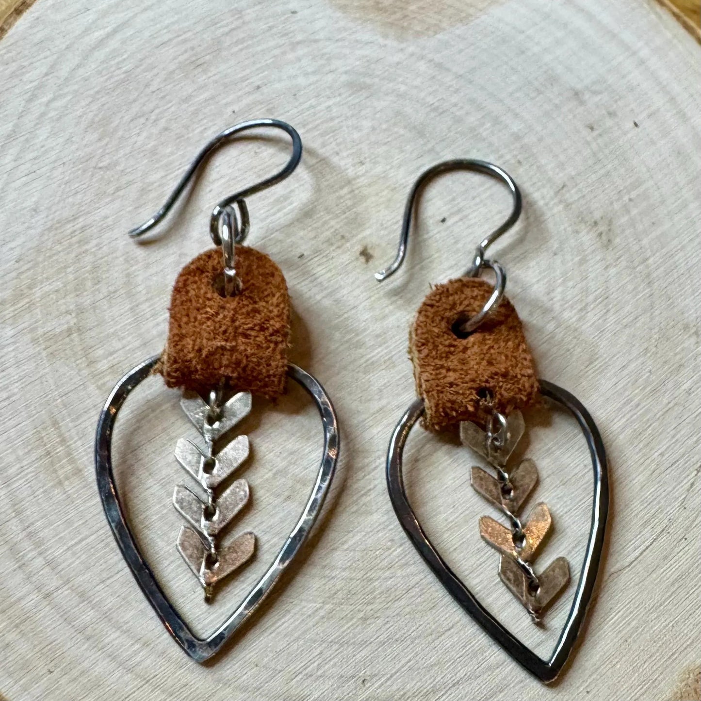 Chevron Chain Leather Earrings - Sterling Silver Boho Chic Accessories