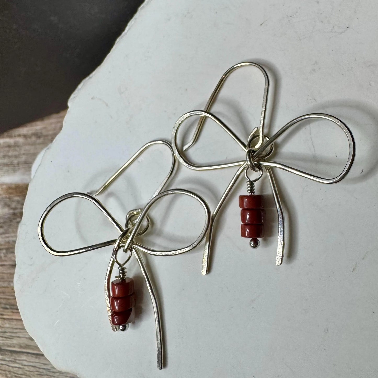 Sterling silver handmade bow earring with jasper, gemstone can be customized