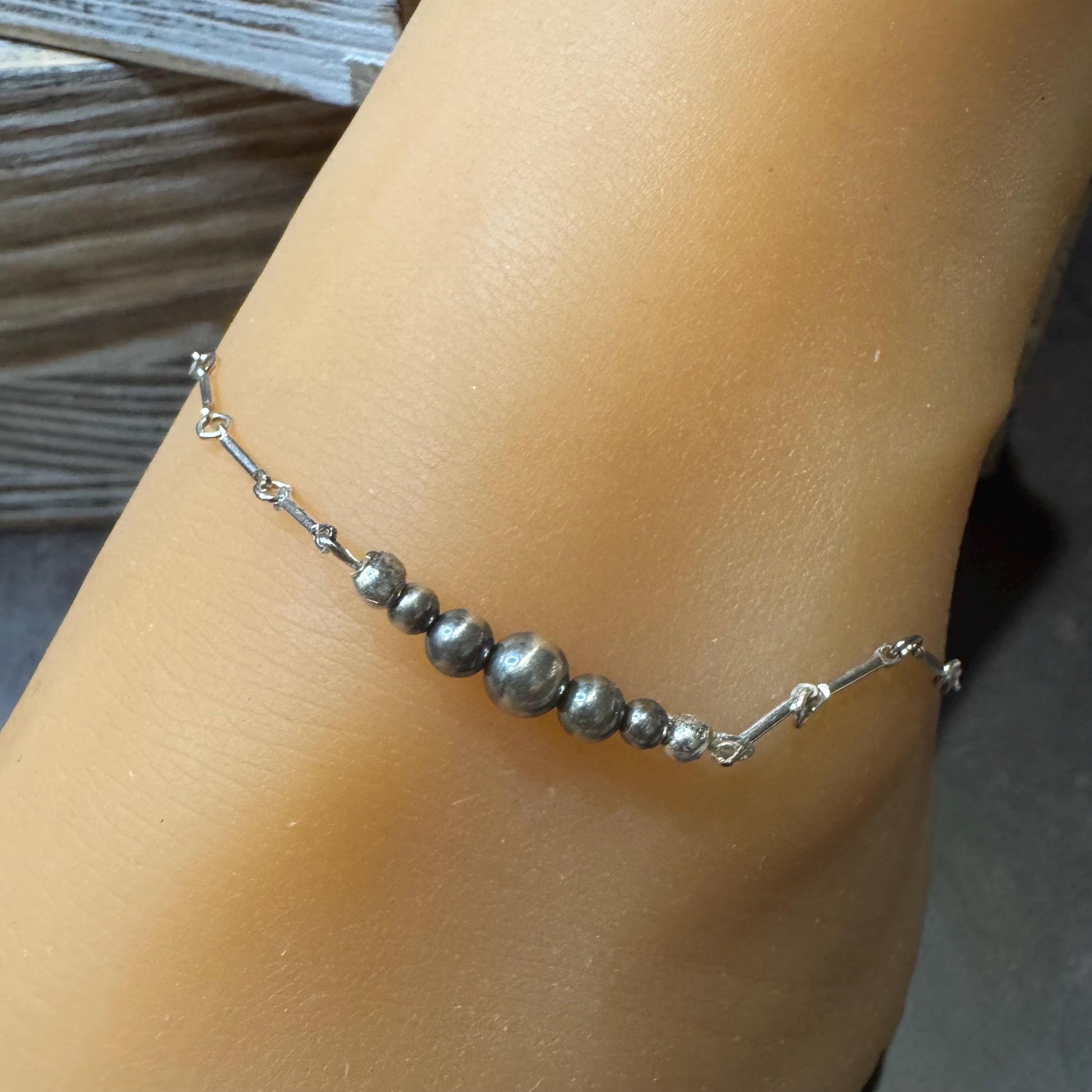 Navajo Pearl Ankle Bracelet, Bar Chain Anklet, Southwestern Style, Ankle Jewelry, Handmade Anklet