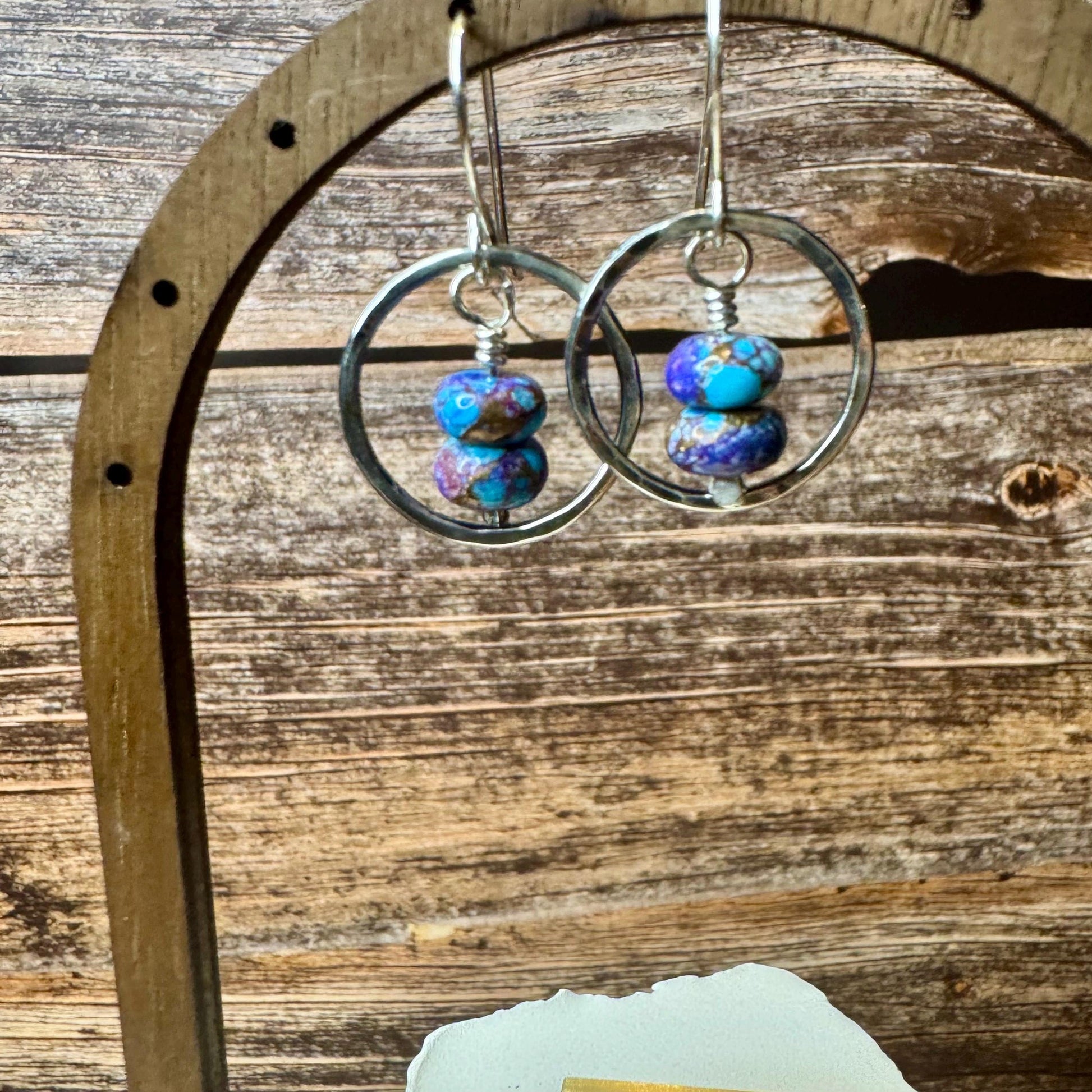 Sterling Silver Purple Turquoise Earrings, Oxidized Sterling Silver Circles Dangle, Spotted Mohave Gemstone, Unique Jewelry, Women's Gift