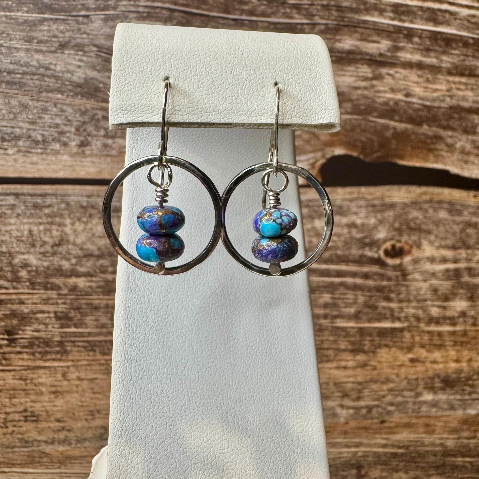 Sterling Silver Purple Turquoise Earrings, Oxidized Sterling Silver Circles Dangle, Spotted Mohave Gemstone, Unique Jewelry, Women's Gift