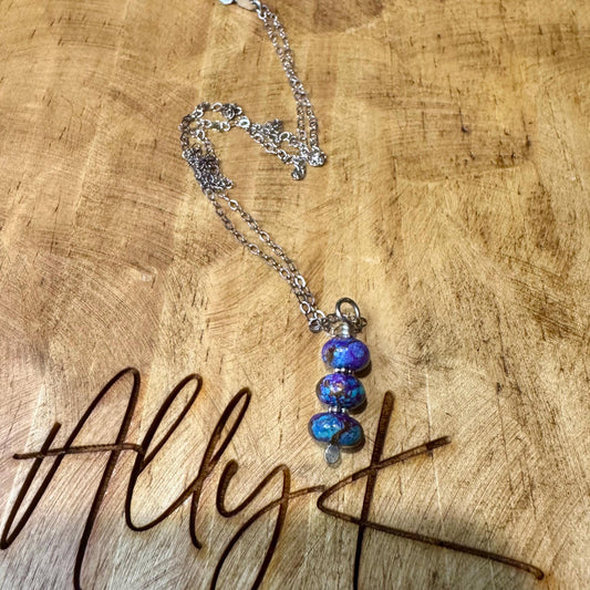 Mohave Purple Turquoise Pendant Necklace, Sterling Silver Necklace, Gemstone Pendant, Beaded Necklace, Gift for Her, Unique Gift