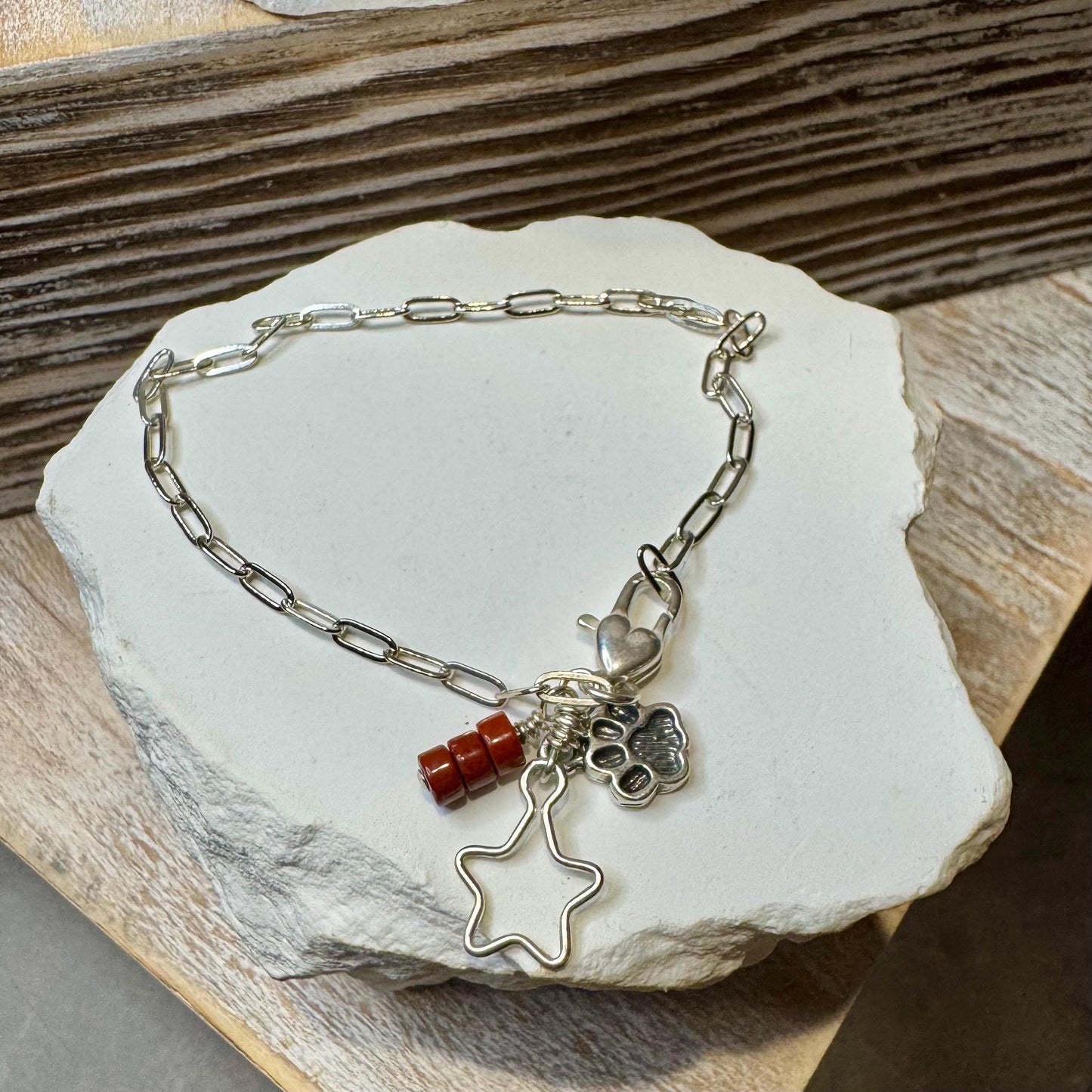 Sterling Silver Paperclip Chain Bracelet, Sterling Charm Bracelet with Gemstone, Silver Jewelry, Personalized Bracelet, Custom Bracelet