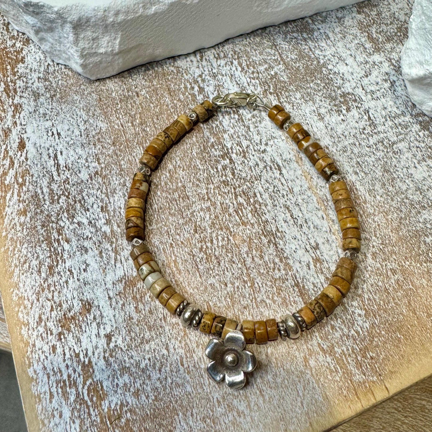 Jasper bracelet / sterling silver beaded gemstone bracelet
