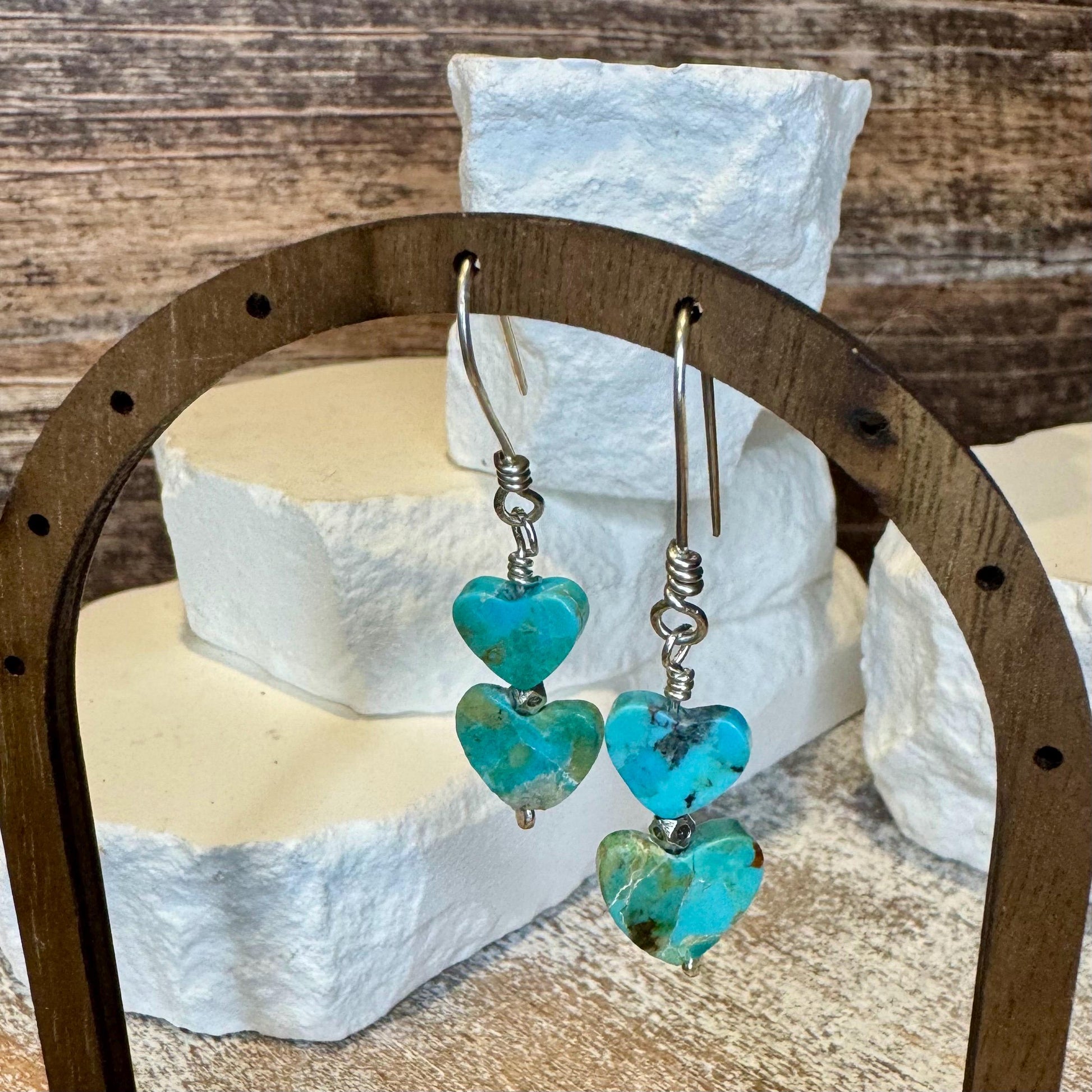 Kingman turquoise double heart shaped gemstone earrings / natural gemstone earring / turquoise earrings