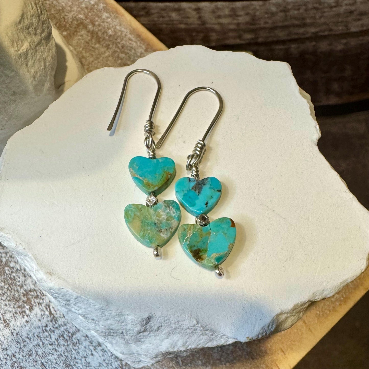 Kingman turquoise double heart shaped gemstone earrings / natural gemstone earring / turquoise earrings