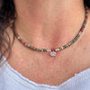 Picasso Red Creek Jasper gemstone necklace with sterling silver spacers and lotus flower pendant