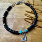 Sterling Silver Black Onyx Turqoise Bracelet, Gemstone Charm Bracelet, Heart Eye Charm Bracelet, Unisex Onyx Bracelet